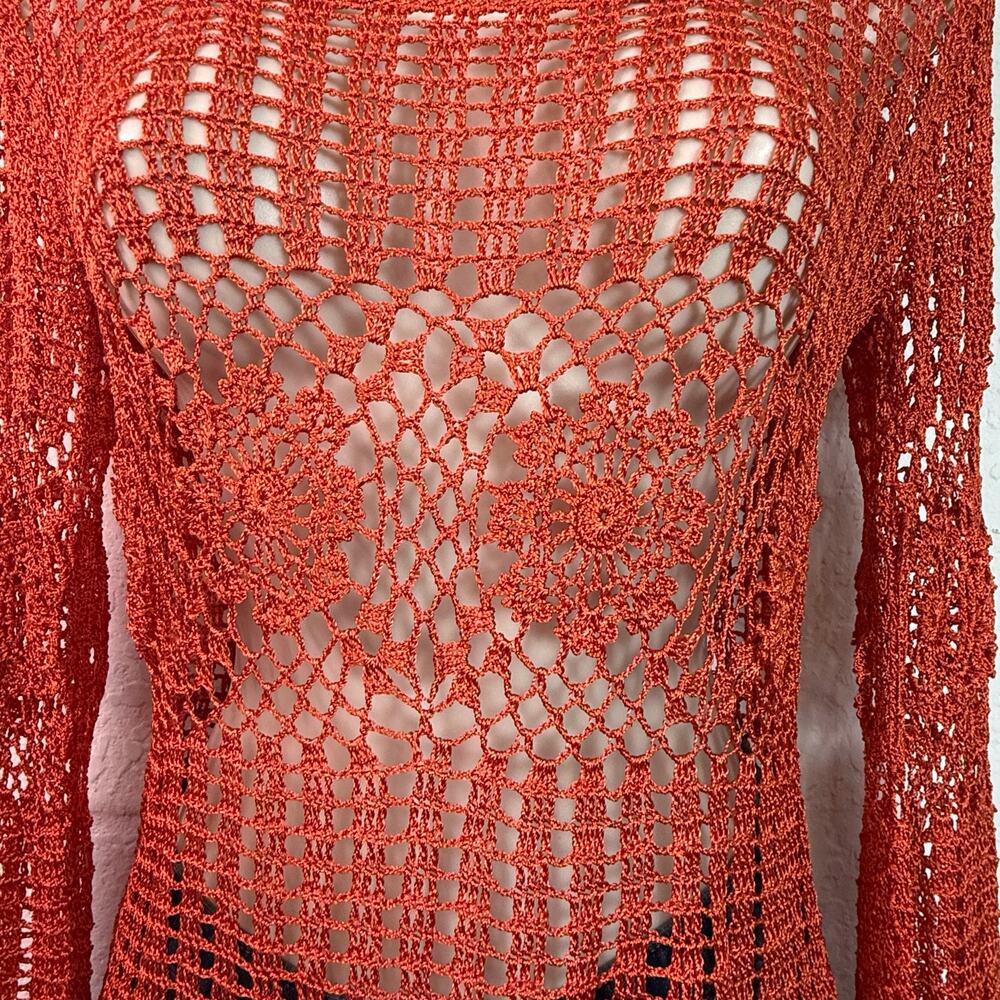 Bettie Paige Orange Crochet Long Sleeve Top Scoop neck - Picture 8 of 14